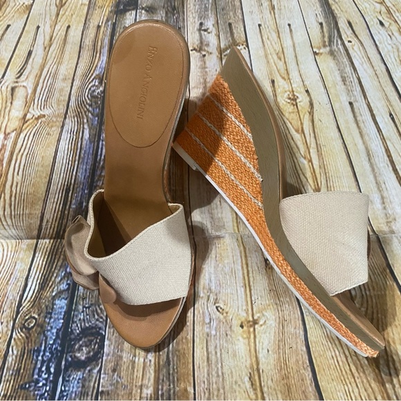 Enzo Angiolini Ealevon Cream Orange Slip On Open Toe Wedge Sandal - Picture 1 of 5